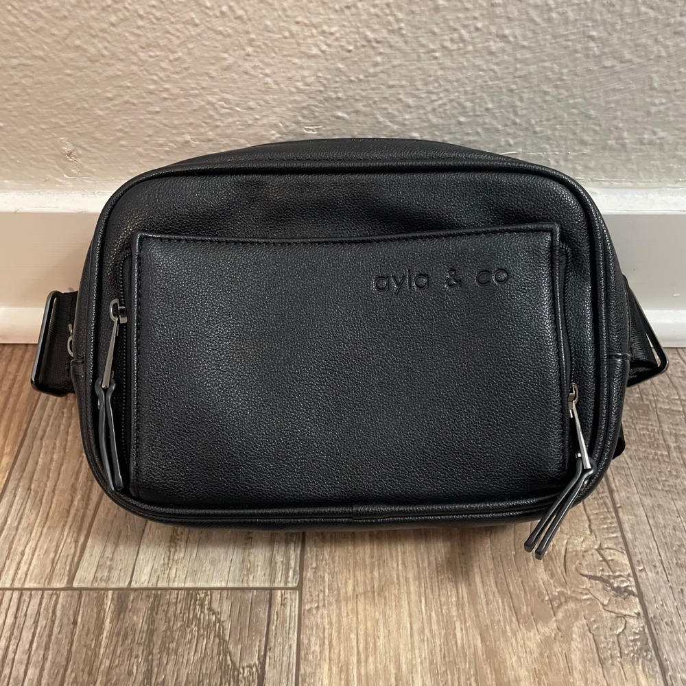 Ayla & Co Fanny Pack Black Vegan Leather Belt Bag Waist Bag Crossbody Organizers